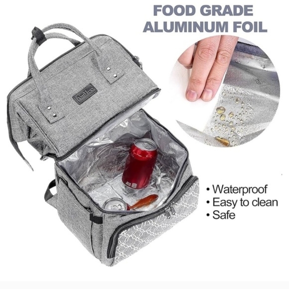 Gray Insulated Lunch Box Cooler Backpack - Picture 2 of 3